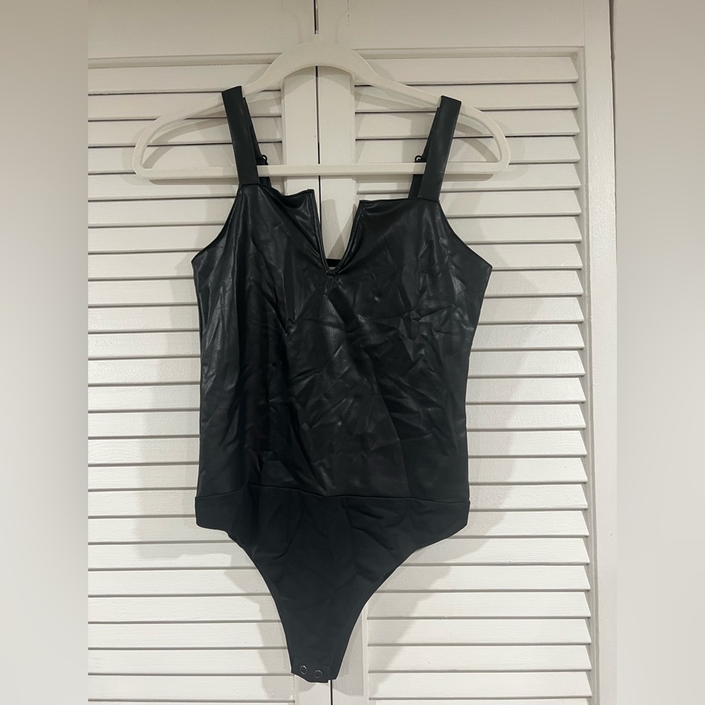 BB Dakota Black Faux Leather Bodysuit